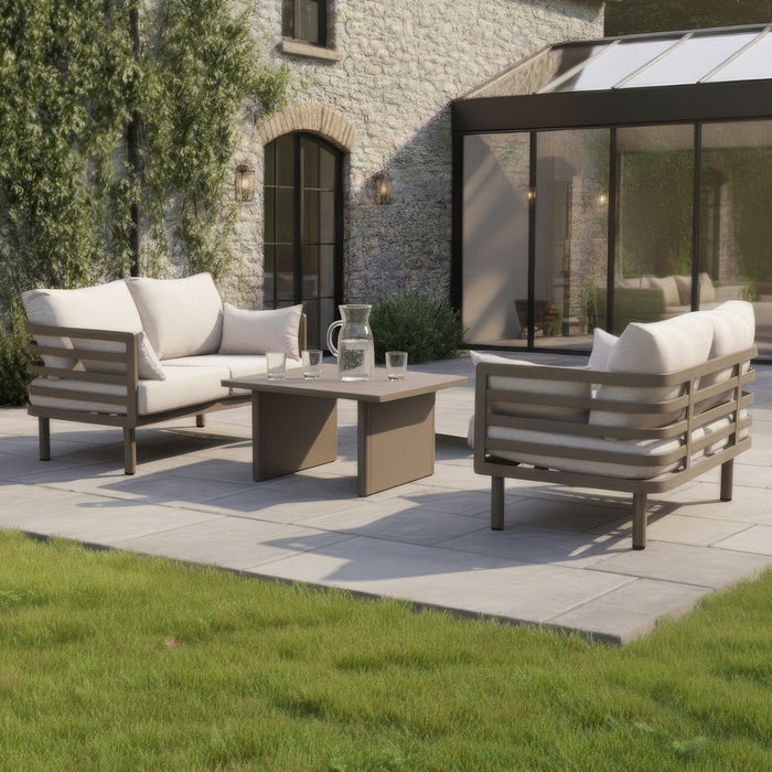 Metro Aluminium 2 Seat Garden Sofa Set with Rectangular Coffee Table - CafÃ© Almond