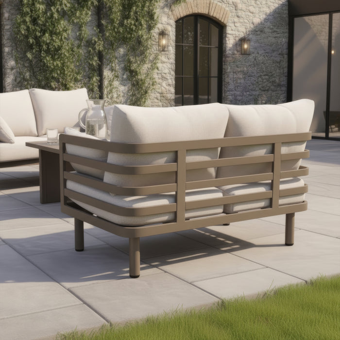 Metro Aluminium 2 Seat Garden Sofa Set with Rectangular Coffee Table - CafÃ© Almond