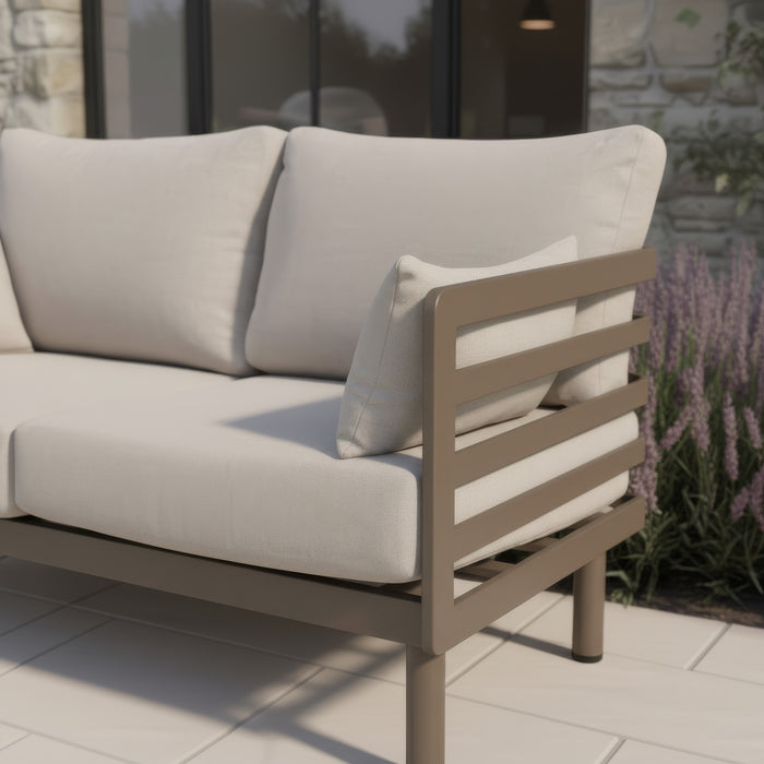 Metro Aluminium 2 Seat Garden Sofa Set with Rectangular Coffee Table - CafÃ© Almond
