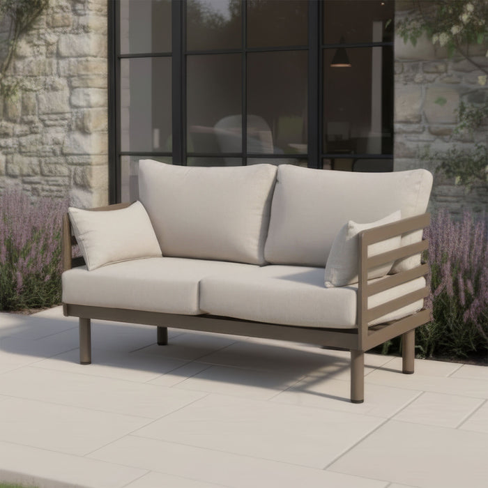 Metro Aluminium 2 Seat Garden Sofa Set with Rectangular Coffee Table - Caf Almond