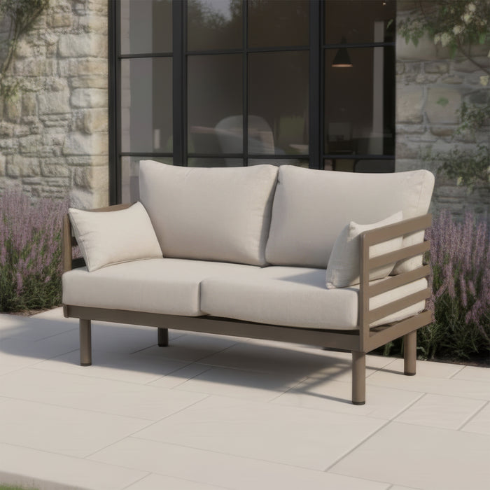 Metro Aluminium 2 Seat Garden Sofa Set with Rectangular Coffee Table - CafÃ© Almond