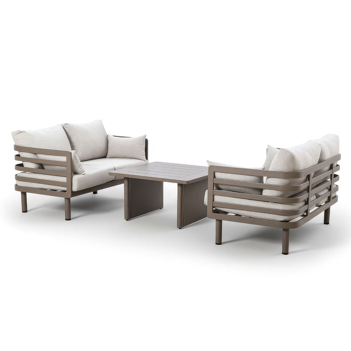 Metro Aluminium 2 Seat Garden Sofa Set with Rectangular Coffee Table - Caf Almond