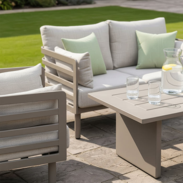 Metro Aluminium 2 Seat Sofa Set with Armchairs & Rectangular Coffee Table - CafÃ© Almond
