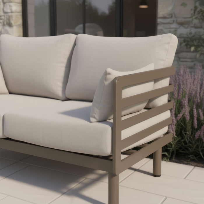 Metro Aluminium 2 Seat Sofa Set with Armchairs & Rectangular Coffee Table - Caf Almond