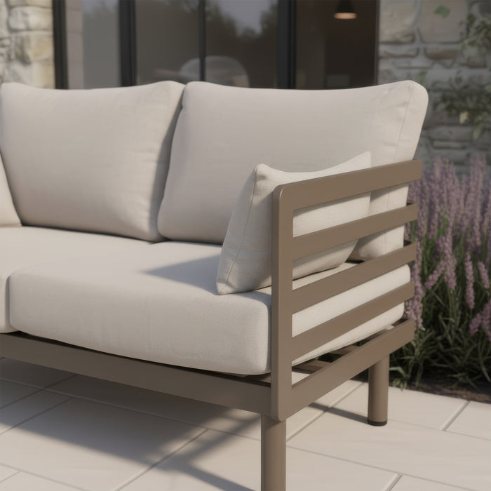 Metro Aluminium 2 Seat Sofa Set with Armchairs & Rectangular Coffee Table - CafÃ© Almond