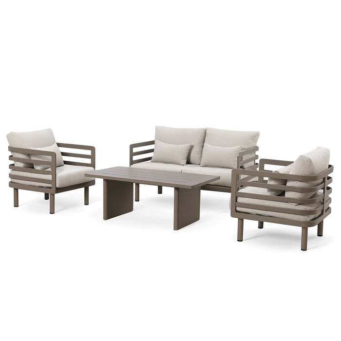 Metro Aluminium 2 Seat Sofa Set with Armchairs & Rectangular Coffee Table - Caf Almond