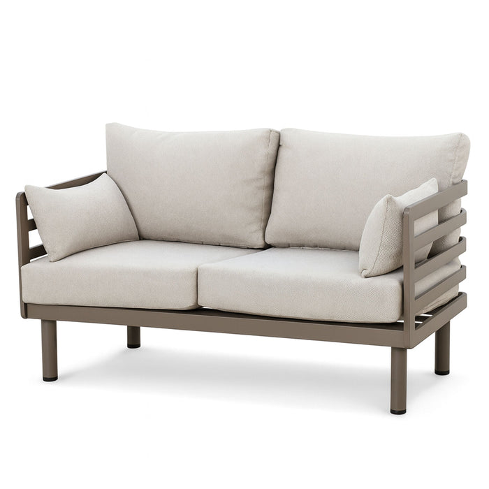 Metro Aluminium 2 Seat Sofa Set with Armchairs & Rectangular Coffee Table - Caf Almond
