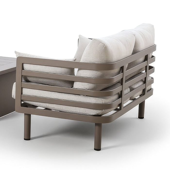 Metro Aluminium 2 Seat Sofa Set with Armchairs & Rectangular Coffee Table - Caf Almond