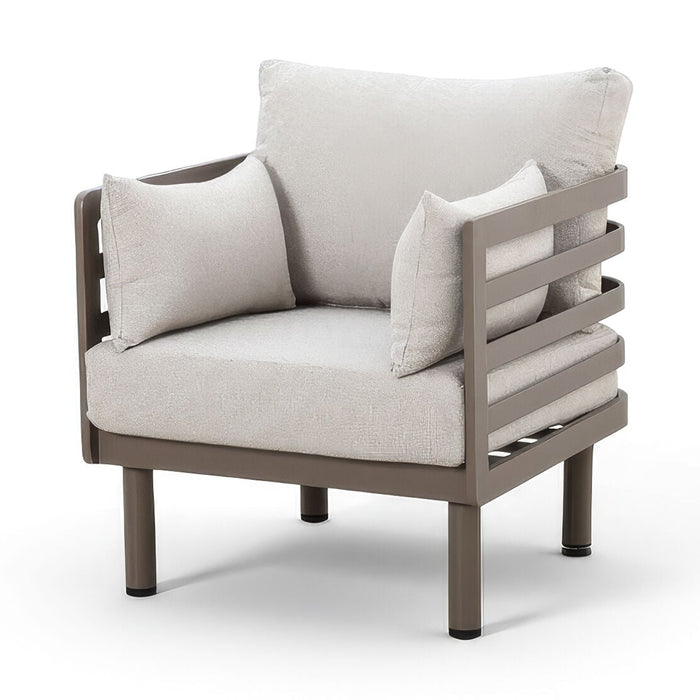 Metro Aluminium 2 Seat Sofa Set with Armchairs & Rectangular Coffee Table - Caf Almond