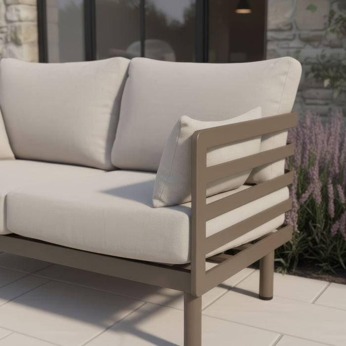 Metro Aluminium 3 Seat Garden Sofa Set with Armchairs & Rectangular Coffee Table - Caf Almond