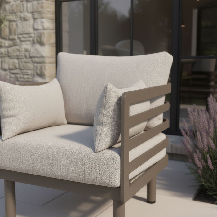 Metro Aluminium 3 Seat Garden Sofa Set with Armchairs & Rectangular Coffee Table - Caf Almond