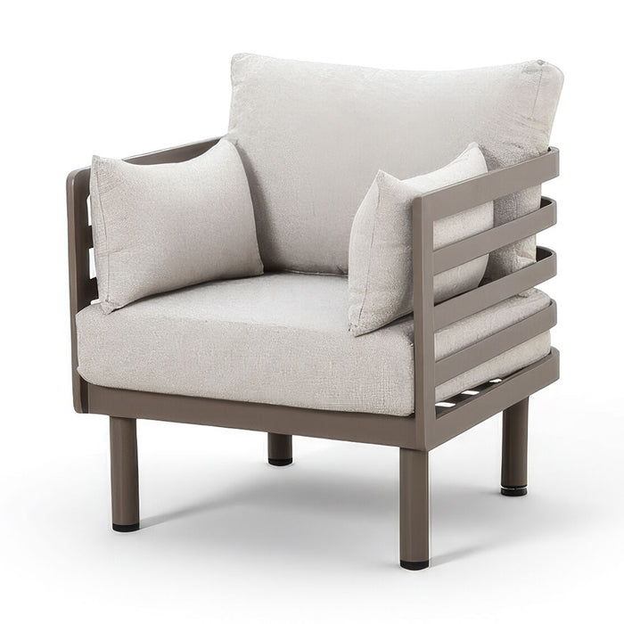Metro Aluminium 3 Seat Garden Sofa Set with Armchairs & Rectangular Coffee Table - Caf Almond