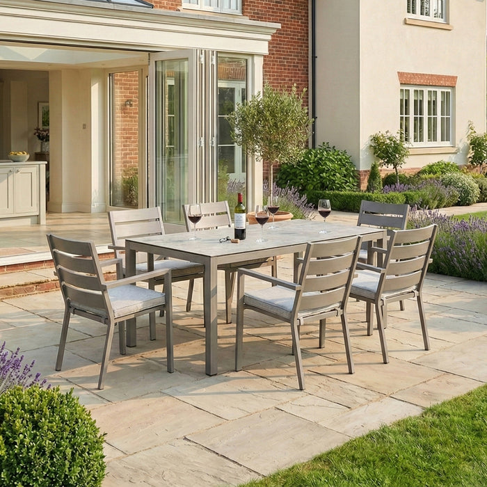 Montreal Aluminium 6 Seat Rectangular Garden Dining Set - Cool Linen