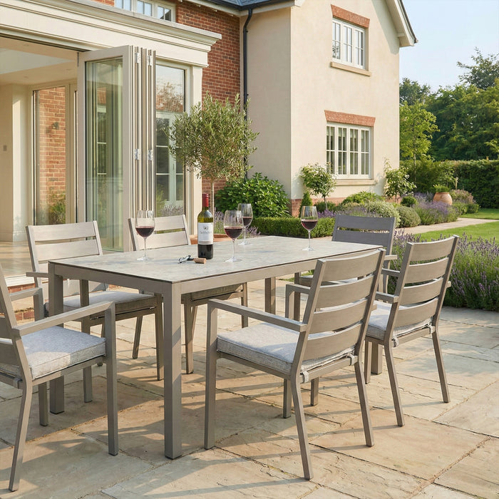 Montreal Aluminium 6 Seat Rectangular Garden Dining Set - Cool Linen
