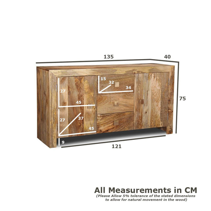 Light Dakota Mango Wood 135cm Large Dresser - In Stock
