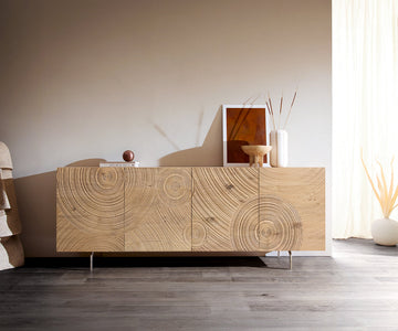 Sideboard Ashara 200cm Oak Wood Natural 4 Doors Angled Feet Silver
