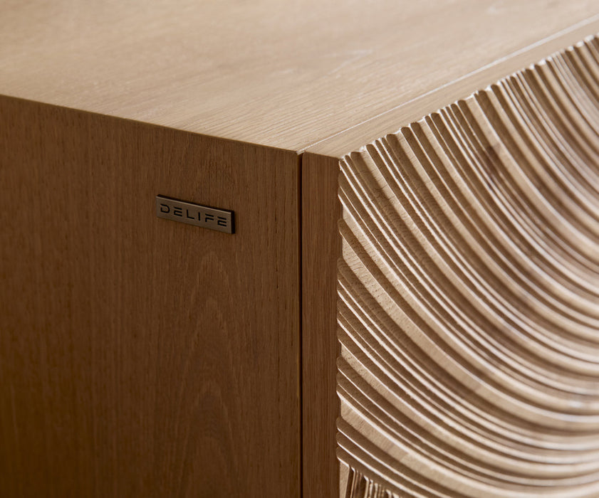 Sideboard Ashara 200cm Oak Wood Natural 4 Doors Square Feet Black