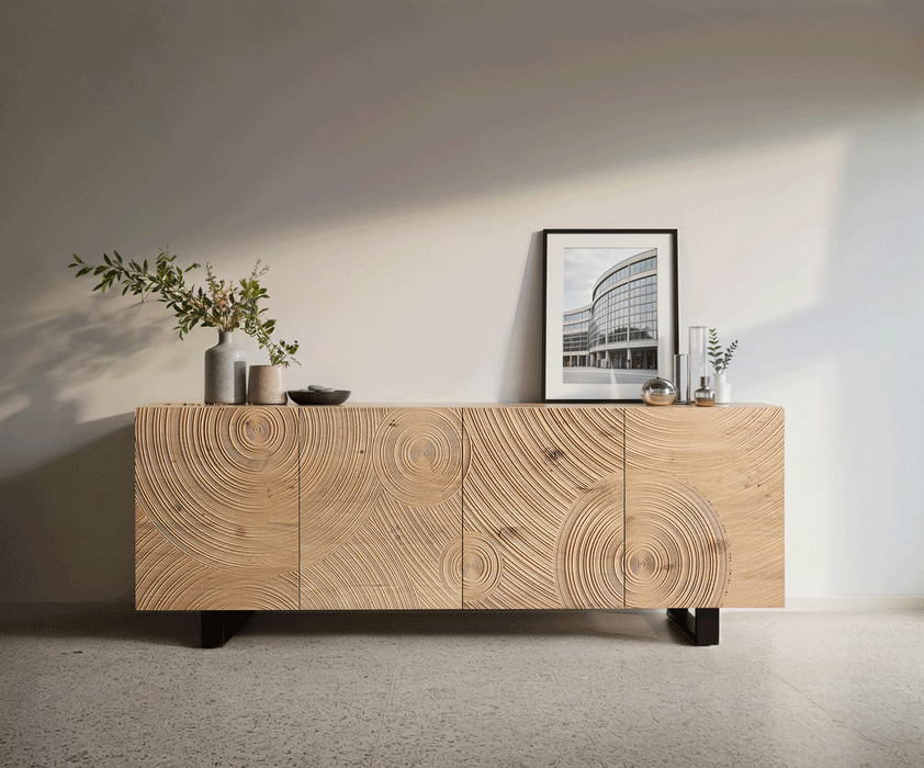 Sideboard Ashara 200cm Oak Wood Natural 4 Doors Square Feet Black