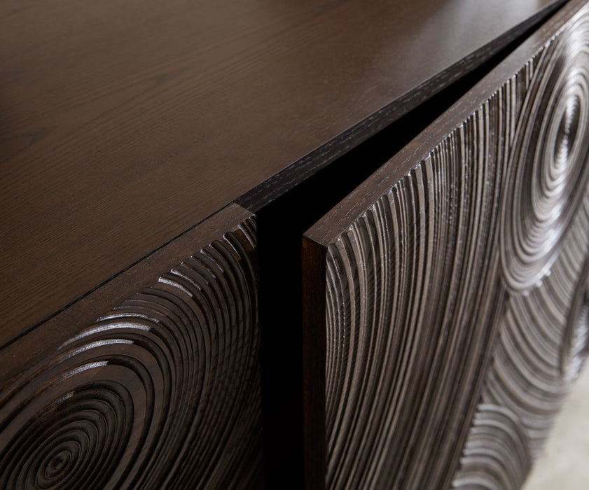 Sideboard Ashara 200cm Ash Wood Dark Brown 4 Doors Square Feet Silver