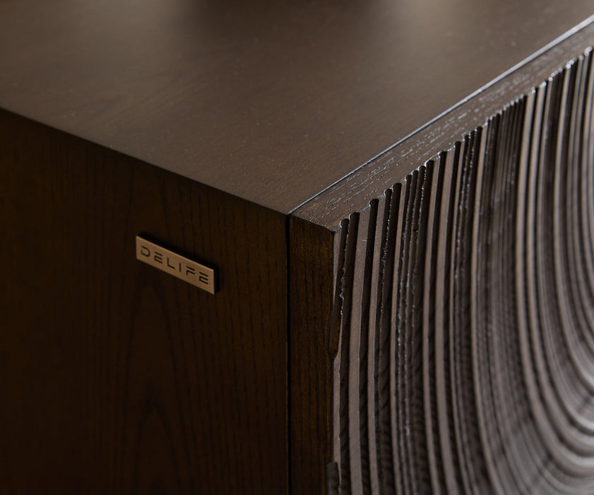Sideboard Ashara 200cm Ash Wood Dark Brown 4 Doors Square Feet Black