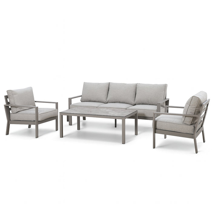 Montreal Aluminium 3 Seat Garden Sofa Set with Rectangular Coffee Table - Cool Linen