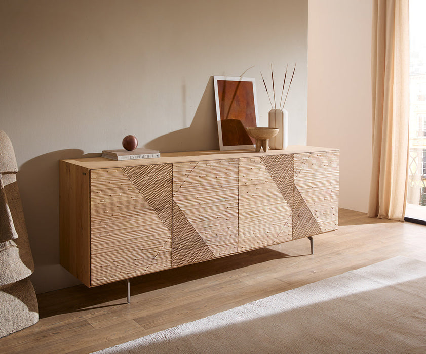 Sideboard Tereos 200cm Oak Wood Natural 4 Doors Angled Feet Silver