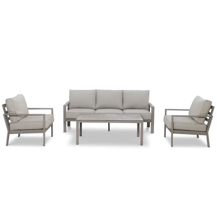 Montreal Aluminium 3 Seat Garden Sofa Set with Rectangular Coffee Table - Cool Linen