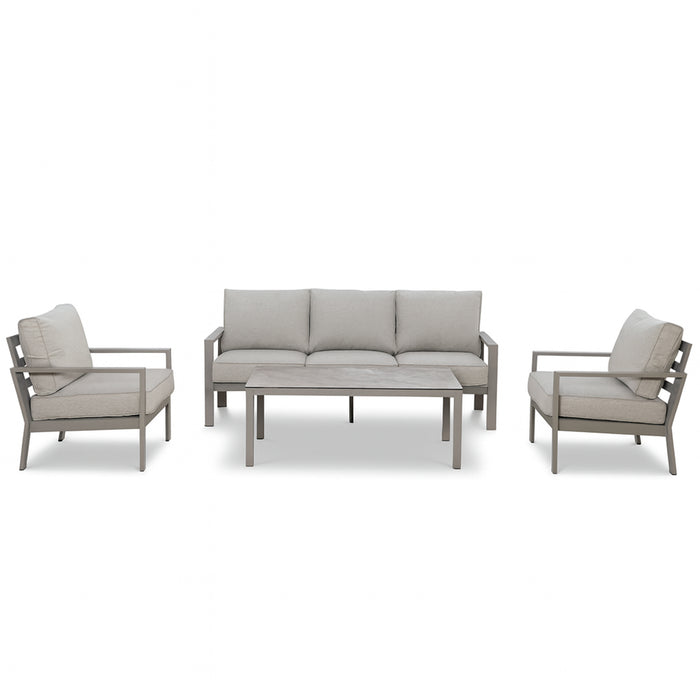 Montreal Aluminium 3 Seat Garden Sofa Set with Rectangular Coffee Table - Cool Linen