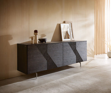 Sideboard Tereos 200cm Ash Wood Dark Brown 4 Doors Angled Feet Silver