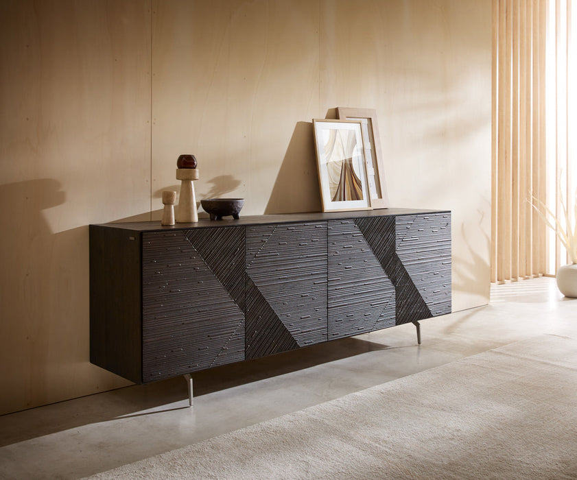 Sideboard Tereos 200cm Ash Wood Dark Brown 4 Doors Angled Feet Silver