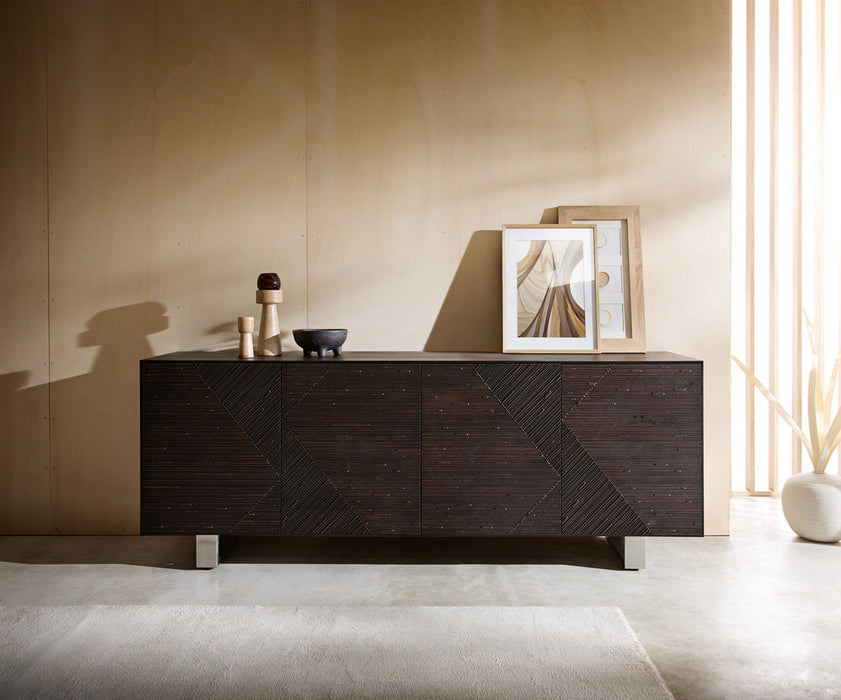 Sideboard Tereos 200cm Ash Wood Dark Brown 4 Doors Square Feet Silver