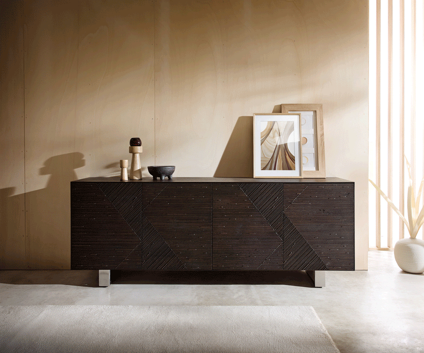 Sideboard Tereos 200cm Ash Wood Dark Brown 4 Doors Square Feet Silver