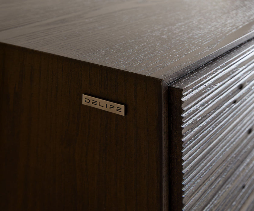 Sideboard Tereos 200cm Ash Wood Dark Brown 4 Doors Square Feet Black