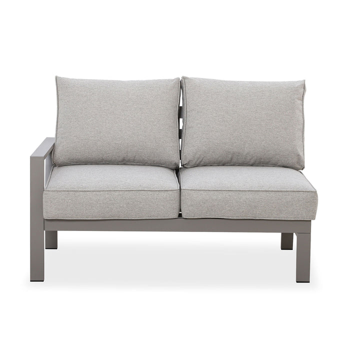 Montreal Aluminium Small Garden Sofa Dining Set with Square Rising Table & Footstools - Cool Linen