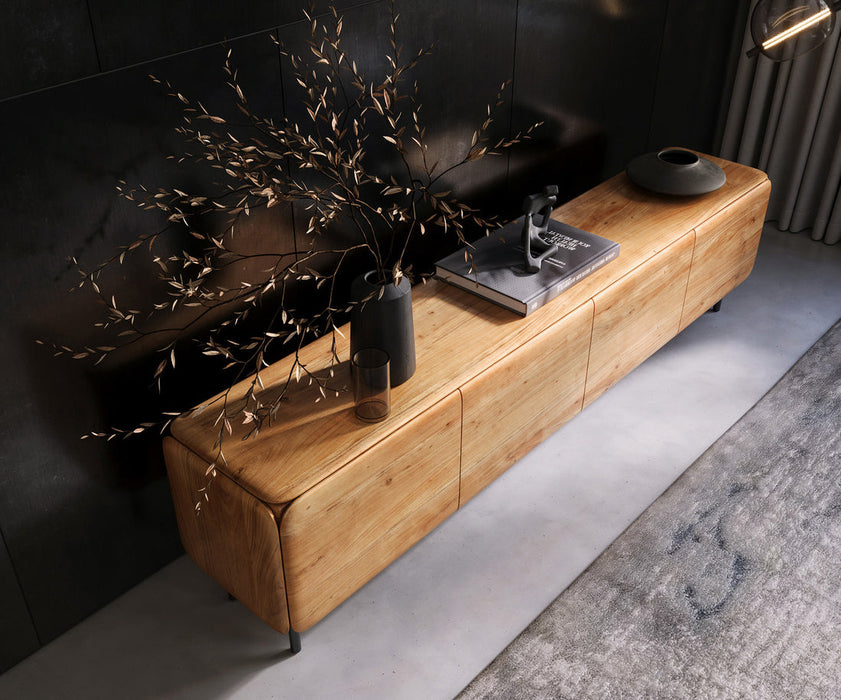 TV Stand Shavani 220cm 4 Doors Acacia Wood Natural 4 Legs Black