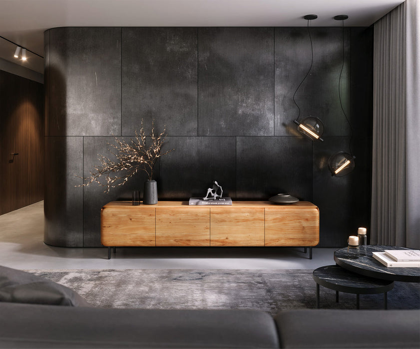 TV Stand Shavani 220cm 4 Doors Acacia Wood Natural 4 Legs Black