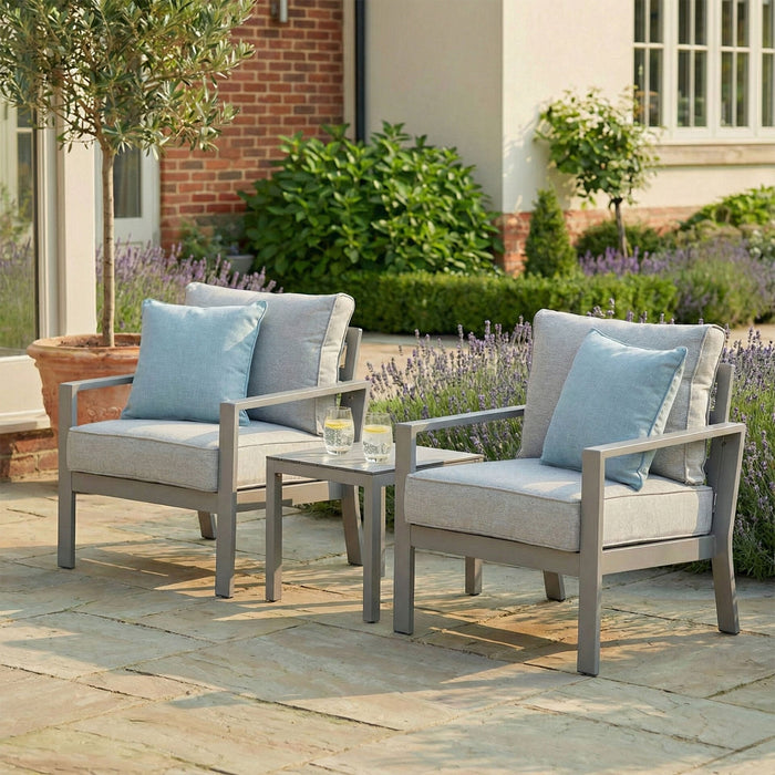 Montreal Aluminium Garden Lounge Set with Square Coffee Table - Cool Linen