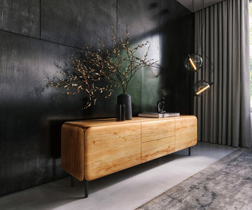 TV Stand Shavani 175cm 2 Doors 2 Drawers Acacia Wood Natural 4 Legs Black