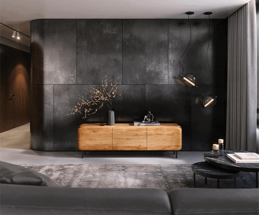 TV Stand Shavani 175cm 2 Doors 2 Drawers Acacia Wood Natural 4 Legs Black