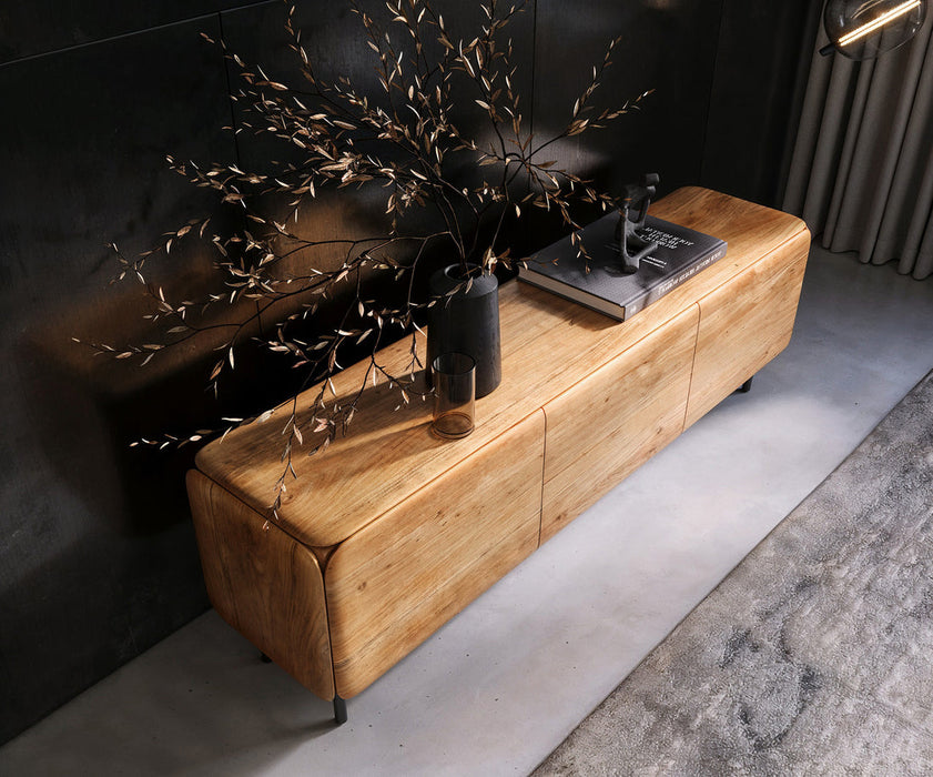 TV Stand Shavani 175cm 2 Doors 2 Drawers Acacia Wood Natural 4 Legs Black