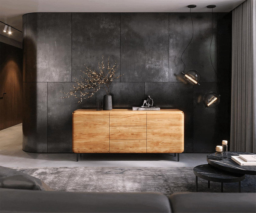 Sideboard Shavani 175cm 2 Doors 3 Drawers Acacia Wood Natural 4 Legs Black