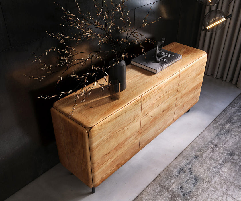 Sideboard Shavani 175cm 2 Doors 3 Drawers Acacia Wood Natural 4 Legs Black