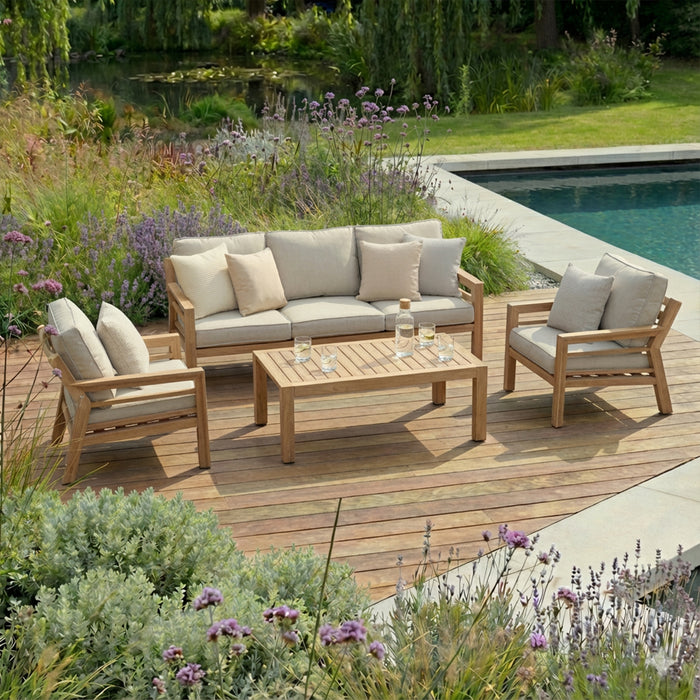 New York 3 Seat Wood Effect Aluminium Sofa Set - Almond