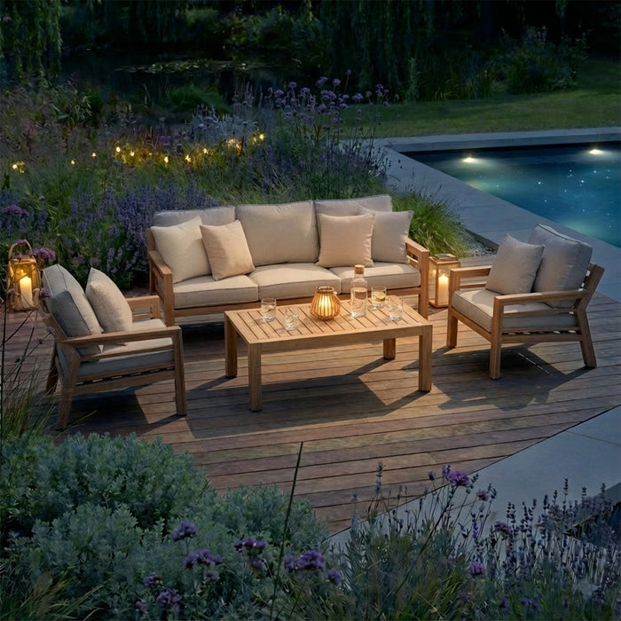 New York 3 Seat Wood Effect Aluminium Sofa Set - Almond