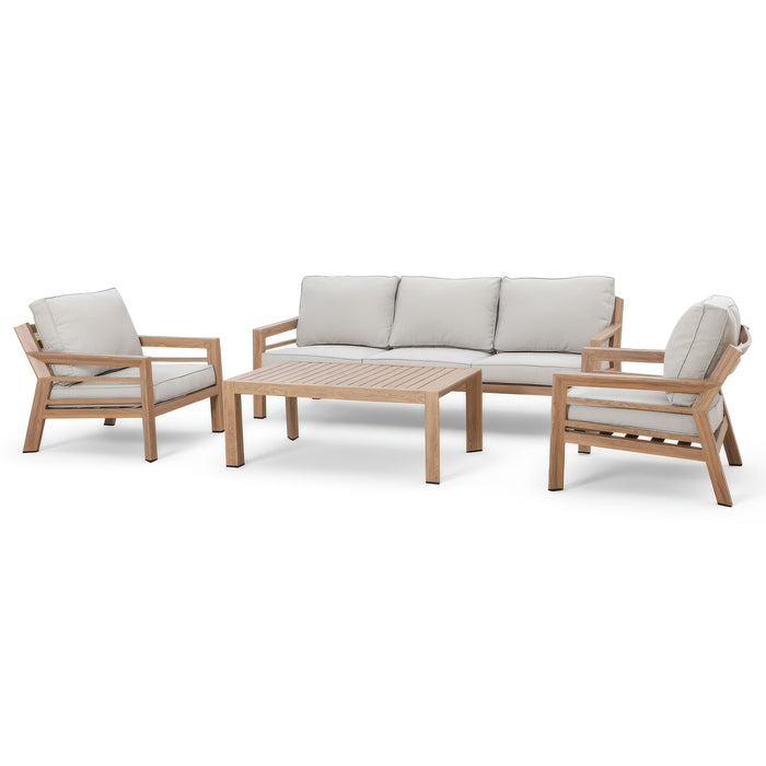New York 3 Seat Wood Effect Aluminium Sofa Set - Almond