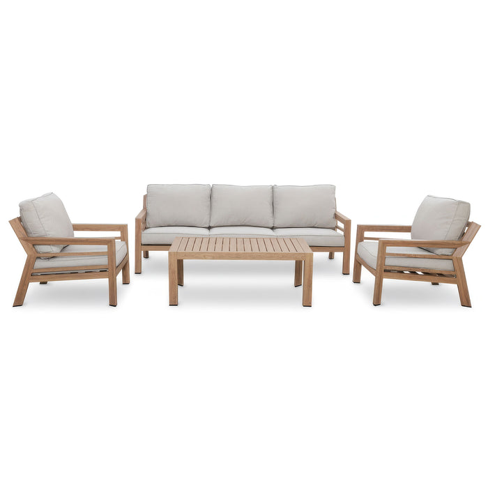 New York 3 Seat Wood Effect Aluminium Sofa Set - Almond