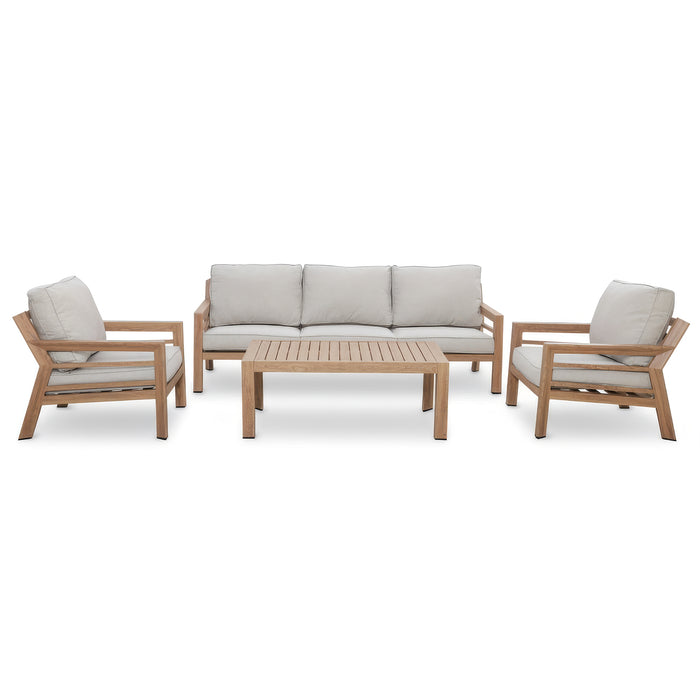New York 3 Seat Wood Effect Aluminium Sofa Set - Almond