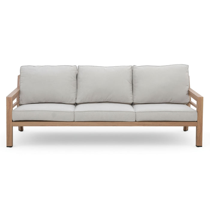 New York 3 Seat Wood Effect Aluminium Sofa Set - Almond