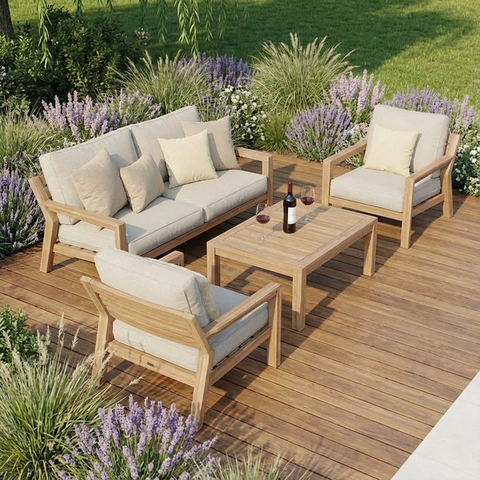 New York 2 Seat Wood Effect Aluminium Sofa Set - Almond