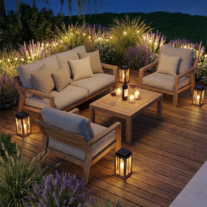 New York 2 Seat Wood Effect Aluminium Sofa Set - Almond